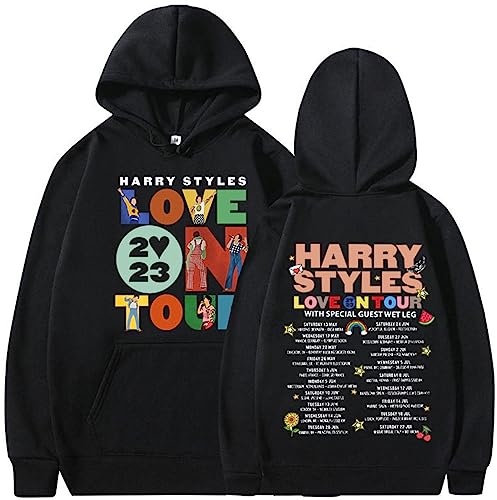 NIUHE 2023 Briefdruck Herren Casual Kapuzenpullover Harry Styles Pullover Zeichen Druck auf Brust und Rücken Sweat Langarm Sport Sweatshirt(0 Schwarz,L)