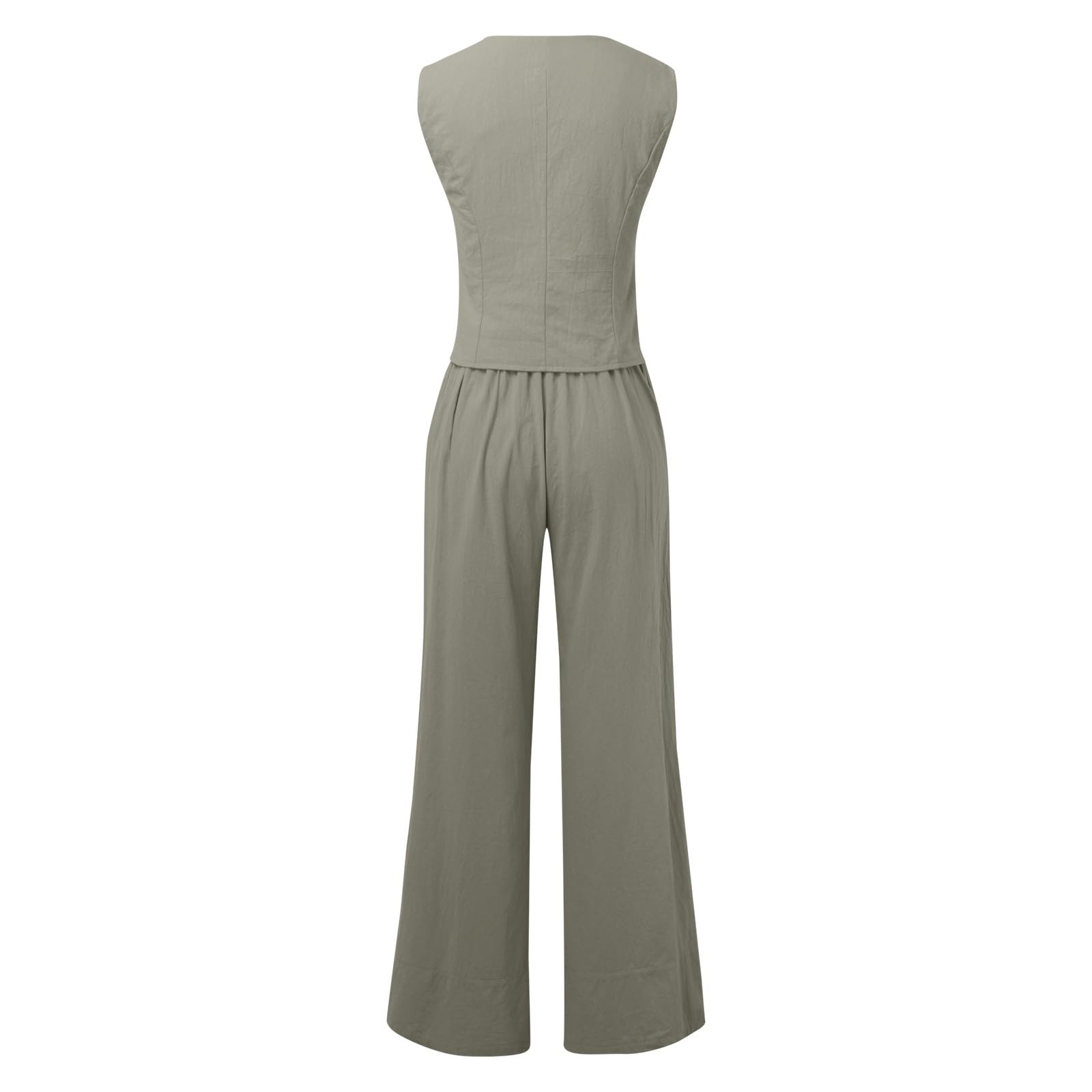 Ensemble 2 pièces Gilet et Pantalon pour Femme avec col en V, sans Manches, Pantalon à Jambe Large, Blazer d'été Assorti en Coton et Lin Confortable Femmes