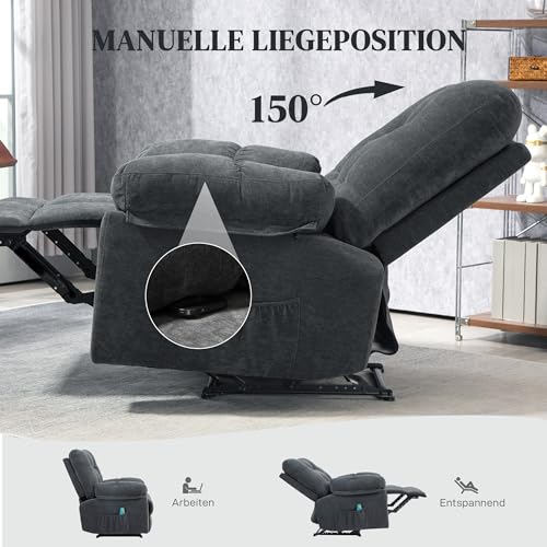 HOMCOM Relaxsessel Fernsehsessel mit Liegefunktion Massagesessel mit Vibration, Heizung, 8 Modi, TV Sessel mit Wandnahen Design, Fußteil, Seitentasche für Wohnzimmer, Dunkelgrau – Bild 6