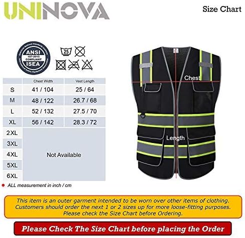 Miniatura 7 de Chaleco de seguridad Uninova de alta visibilidad, múltiples bolsillos, reflectante, malla transpirable, ropa de trabajo, estándares ANSIISEA