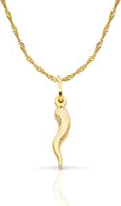 Amazon.com: 14K Yellow Gold Cornicello Italian Horn Necklace