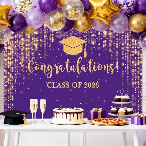 Fondo de graduación Mocsicka 10x7ft púrpura y dorado miniatura 2