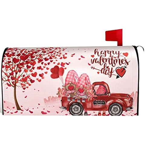 Love Valentine's Day Gnomes Couple Mailbox Cover Magnetic, Vintage Red Truck with Flowers Farmhouse Anniversary Wedding Decorative Post Letter Box Decoration Wrap Decor for Garden Yard 18 x 21 Inch Cover