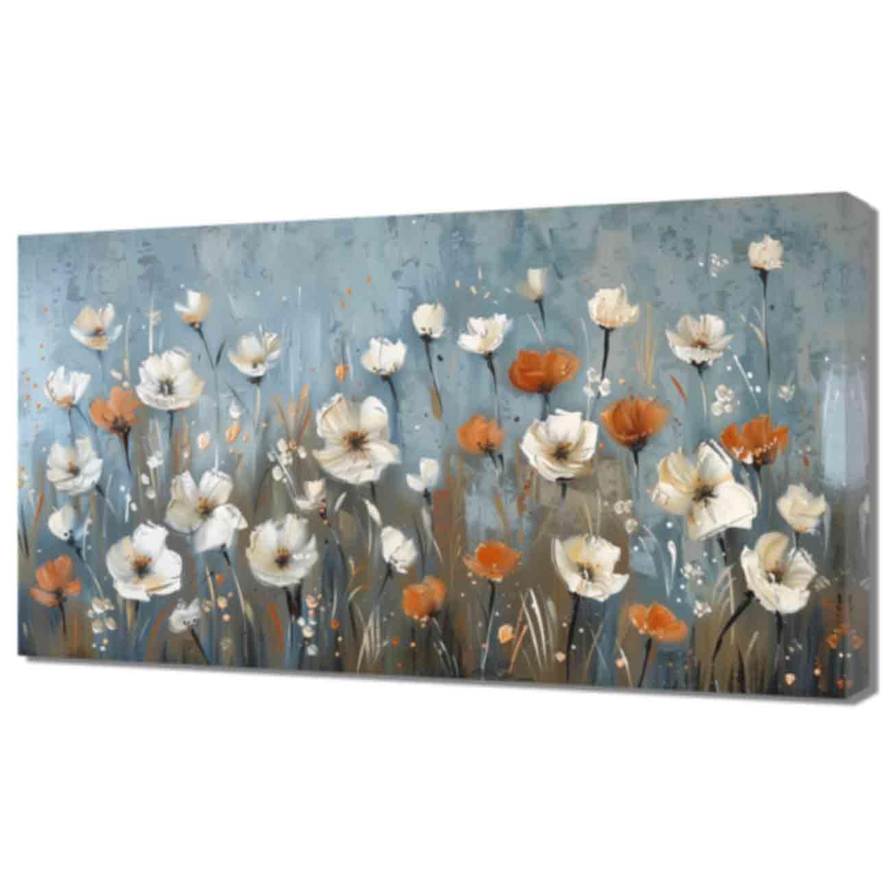 ZQQART Flower Canvas Wall Art Large Colorful Wildflower Flowers Pictures Prints Vintage Flowers Painting Nature Countryside Daisy Blossom Artwork (White,50x100cm)