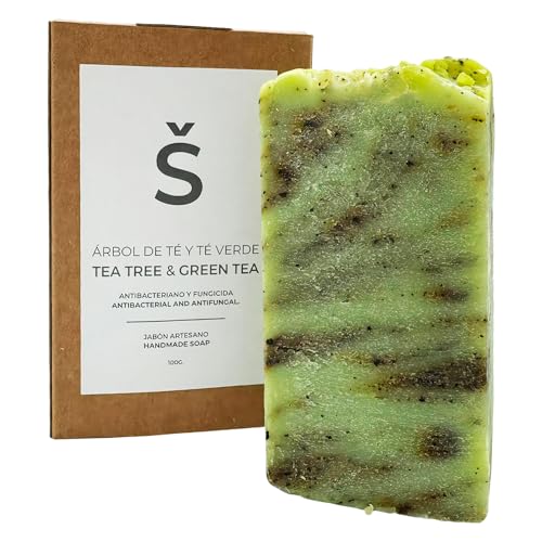 Jabón Natural de Árbol de Té | Jabones para regalar | Para pieles con Acné, Hongos o Bacterias | Jabón de Manos, Cuerpo y Cara | Pastilla Jabón Ecológica Artesanal | Sabonete (100 g)