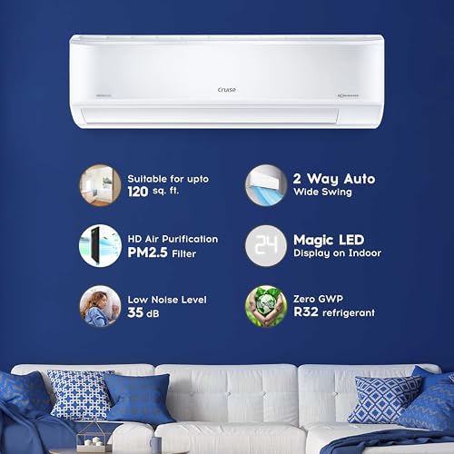 Image of Cruise 1 Ton 3 Star Inverter Split AC with 7-Stage Air Filtration (100% Copper, Auto Convertible, Fast & Efficient Cooling, PM 2.5 Filter, Heavy Outdoor Unit, CWCVBH-VQ1W123, White)