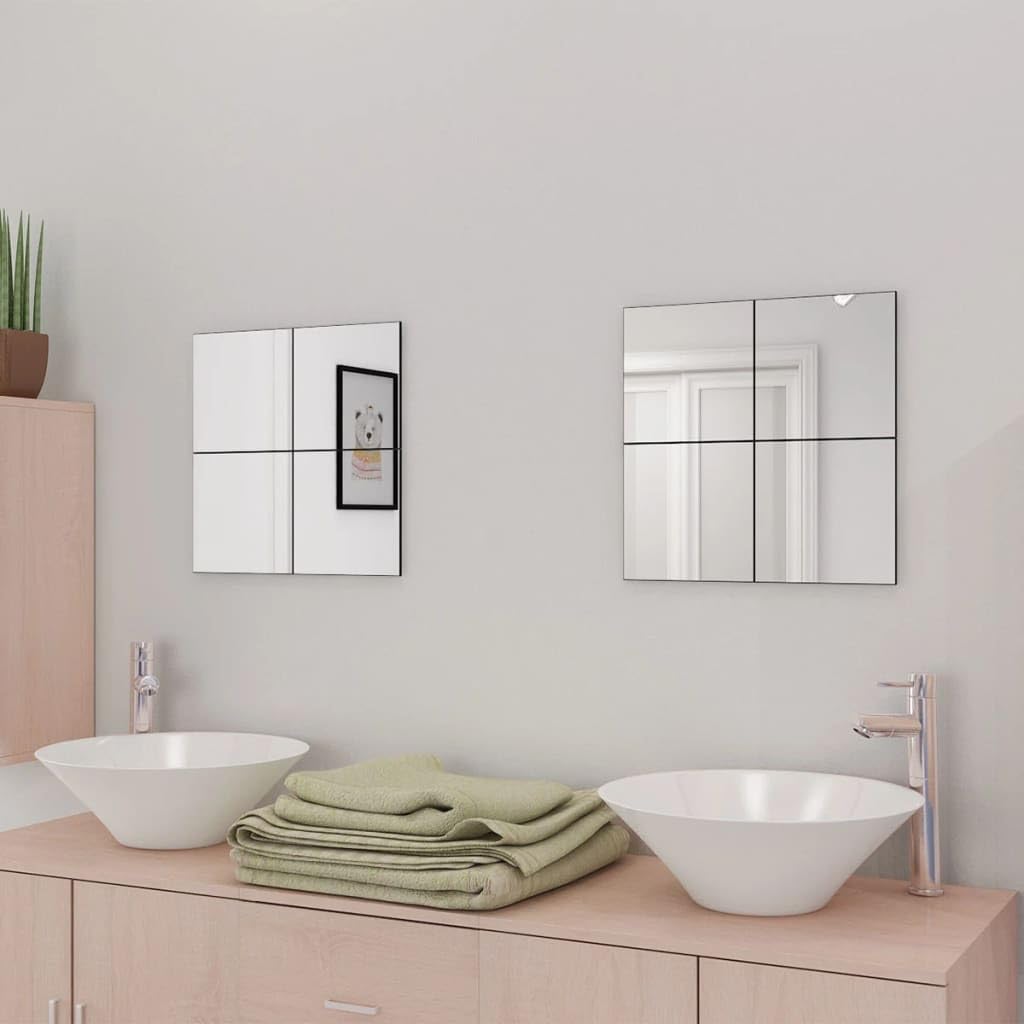 Piastrelle a Specchio Senza Cornice in Vetro 8 Pezzi, Design Moderno, Riflettenti e Resistenti, Specchio da Parete Moderno, Specchio Camera da Letto, Adatto per Bagno e Ingresso, 20.5x20.5 cm