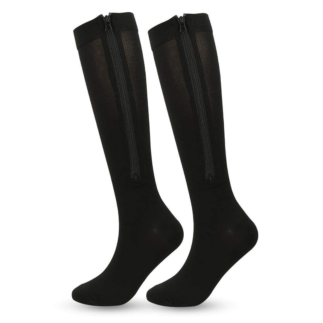 MEIION Sedya Chaussettes de Compression avec fermeture éclair pour course | Chaussettes de Compression avec fermeture éclair pour la course, hautes élasticité, absorbantes en sueur, couleur pure