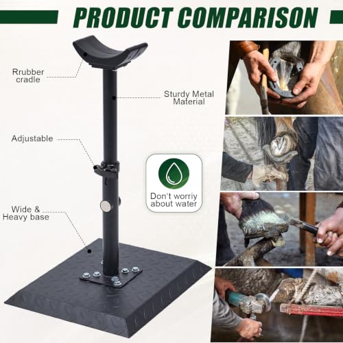 Image of Zonon Farrier Horse Hoof Stand, Tool-Height Adjustable Metal Horse Hoof Trimming Tools, Extra-Large Base Enhances Stability, Blacksmith Farrier Stand(Black,Metal Square Base)
