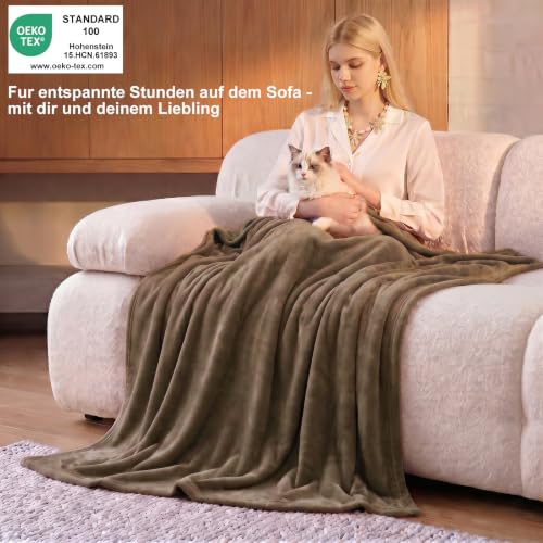 WAVVE Kuscheldecke Flauschig Decke Tagesdecke 130x150 - Sofadecke Braun – Ansicht 2