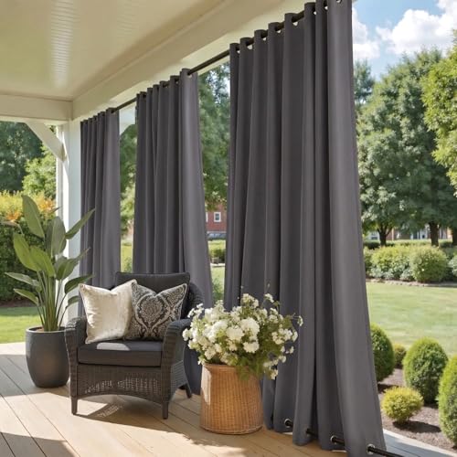 NICETOWN Weighted Outdoor Patio Curtain & Drape Waterproof 84 Long, Top and Bottom Rustproof Steel Grommets Heavy Weight Windproof Sunlight Blocking, Keep Privacy for Yard, 1 Piece, W52 x L8