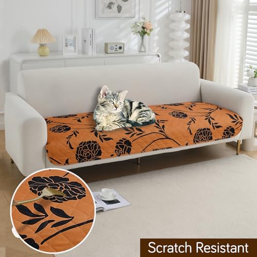 Image of HOKIPO 'Elira Series' Polyester Blend Water Repellent + Waterproof Quilted Sofa Mats | Make Your Own Sofa Cover Set | Length 170cm - Copper Brown Floral (AR-5248-C8)