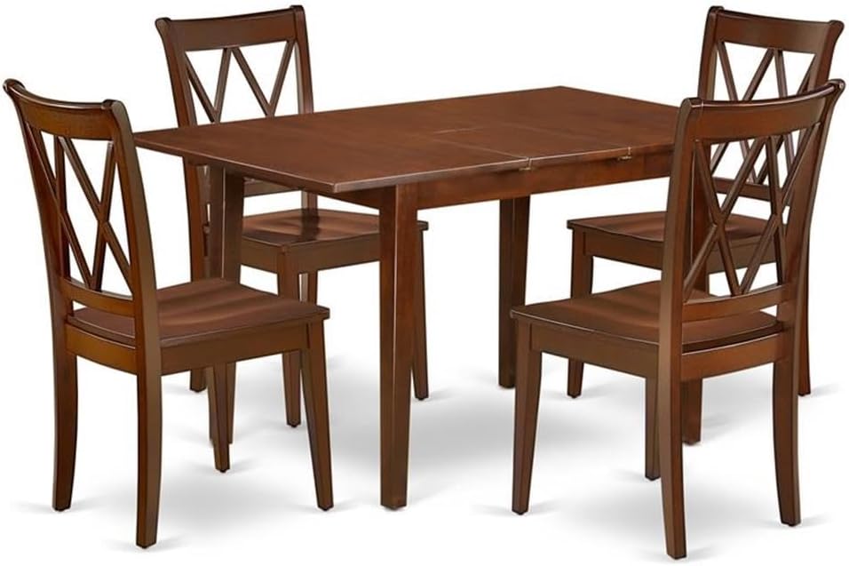 East West Furniture NOCL5-MAH-W 5 Piece Dining Set Includes a Rectangle Dining Table with Butterfly Leaf and 4 Kitchen Chairs, 32x54 Inch, Mahogany