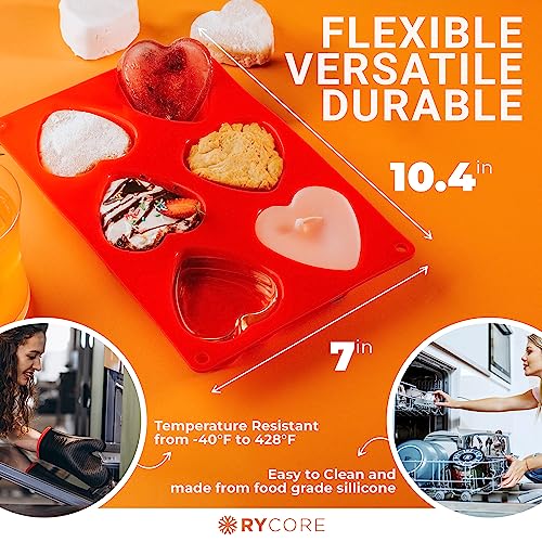 [1Pack] 6-Large 3" Heart Shaped Ice Cube Mold Tray | Fun Silicone Molds For Baking And Freezing: Chocolate, Biscuits, Gummies | Bpa Free | Cute Breakable Heart Shapes Resin Mold, Soap, Candle Wax Melt #TOP3