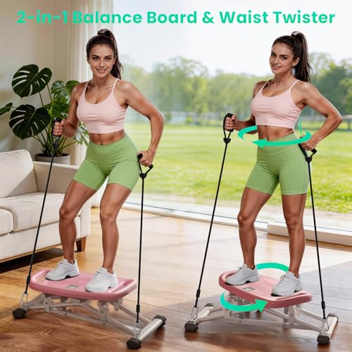 Image of Balance Board for Adults, Rocking Stepper with Resistance Bands, 300LBS Portable Wobble Board, Quiet Side to Side Ski Simulator Trainer Exercise Machine for Home Gym Core Workout
