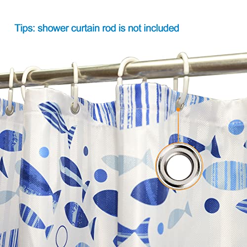 Yisure White Herringbone Texture Short Shower Curtain, Blue Fish Fabric Polyester Shower Curtain With 12 Pack Hooks, 70X60 Inch #TOP3