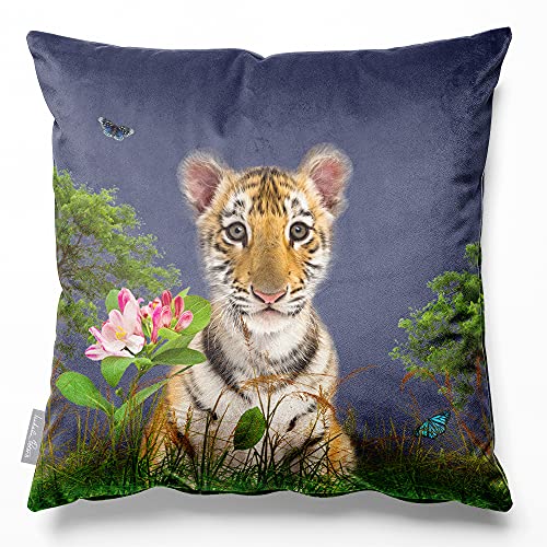 Izabela Peters Filled Cushion With Cover - Eco-Friendly Velvet, 40 cm, Tiger Prince Graphite - for Chair, Sofa, Seat