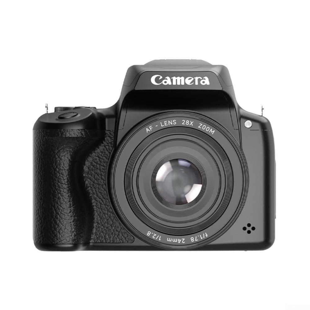 Fotocamera digitale da 68 MP con zoom 28x, fotocamera 4K Vlogging con schermo flip da 2,8", fotocamera reflex portatile con luce di riempimento e paraluce per fotografia (nero)