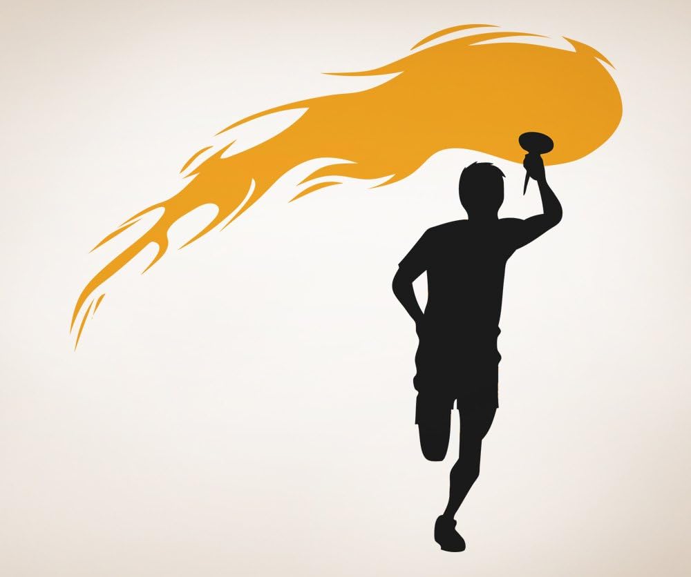 Stickerbrand Olympic Torch Runner Wall Decal Design 60in Tall X 63in Wide. Black with Orange Flames OS_AA735s