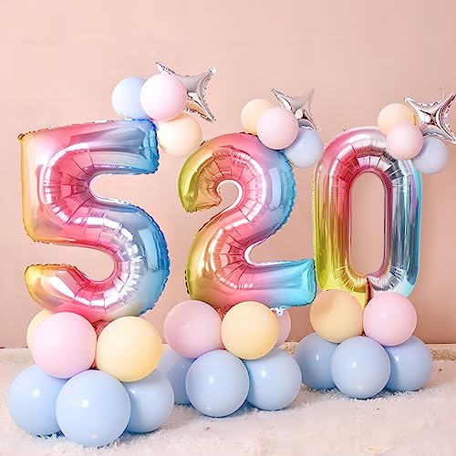 Image of 40 Inch Giant Rainbow Number 5 Balloons, Birthday Balloons, Helium Mylar Foil Big Number Balloons for Birthday Party Decorations, Kids' Birthday Anniversary Party Baby Shower Unicorn Parties