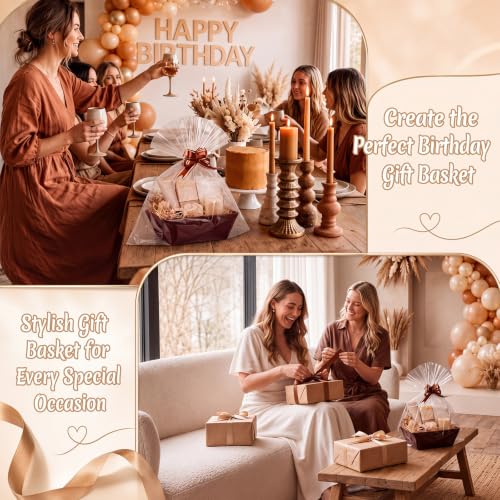 Image of Thenshop 44 Pcs Basket for Gifts Empty Gift Basket Bulk Include 12 Cardboard Tray 12 Plastic Bag and 20 Pull Bows for Christmas Fall Halloween Birthday Wedding Party DIY Wrapping (Brown,Solid)