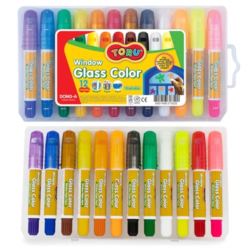 Toru Window Glass Color Crayon Marker Washable Paper Aqua Non-Toxic 12 Colors
