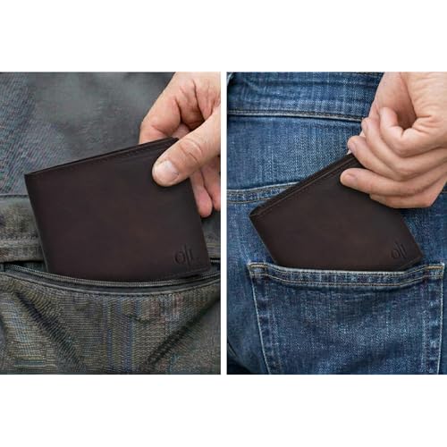 Image of Oak Leathers Leather Wallet for Men - RFID Bifold Wallets with 9 Credit Cards 1 ID Window Slim Minimalist Front Pocket Gift For Men
