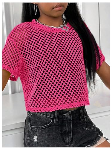 SweatyRocks Girl's Sheer Mesh Fishnet Workout Top Hollow Out Short Sleeve Sports T Shirt3