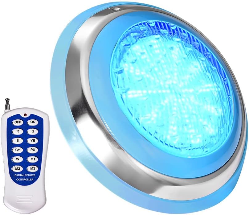 AMOPACORP Swimming Pool LED Light Waterproof IP68 47W 12V AC Red Green Blue Color Changing Wall Surface Mounted with Remote Controller for Inground Pool Fountain Pond