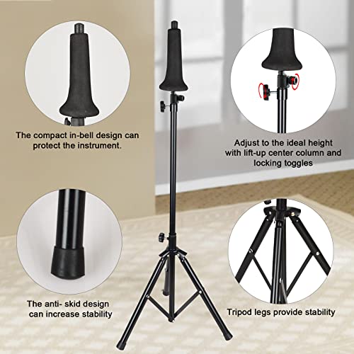 Trombone Stand, Adjustable Portable Travel Music Accessory, Hard Steel Black Finished With Cushioned Bell Mount #TOP2