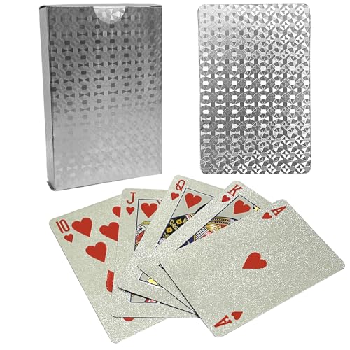 WJIASI Carte da gioco in plastica, impermeabili, lavabili, resistenti, flessibili, in tinta unita, non sbiadiscono, professionali, come regalo per casa, feste, giochi (argento)