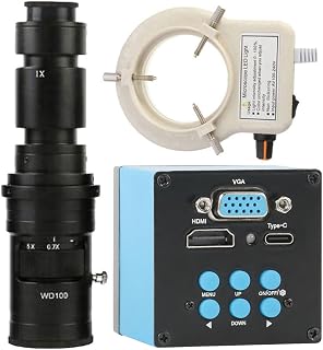 2MP HDMI VGA Type-c PC Industrial Video Microscope Camera Video Recorder & 500X C-Mount Lens Whit 56-LED Adjustable Ring Light