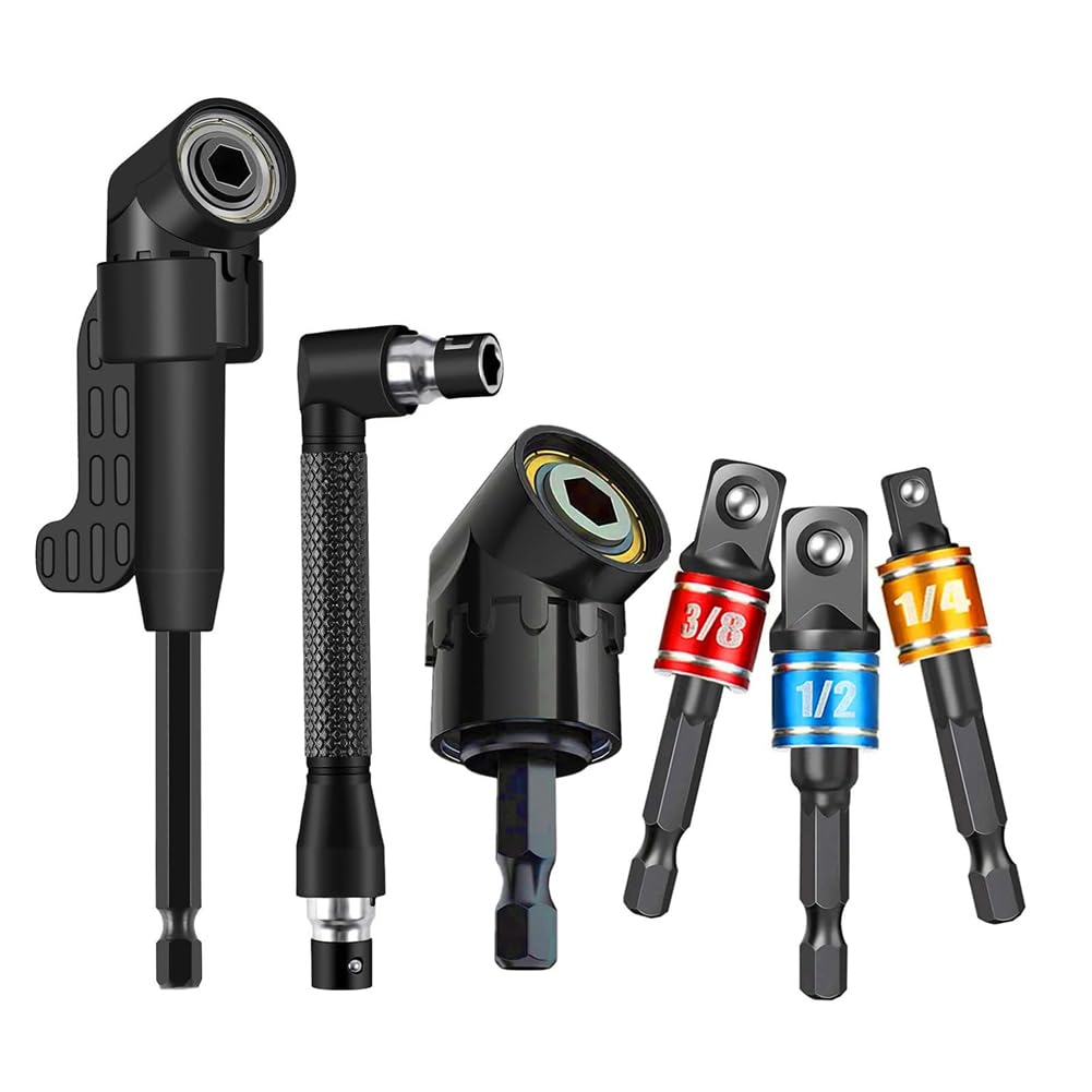 Osmond Right Angle Drill Attachment Set Kit 6 Pieces With Hex Socket Adapters And 105 Degree Fitment