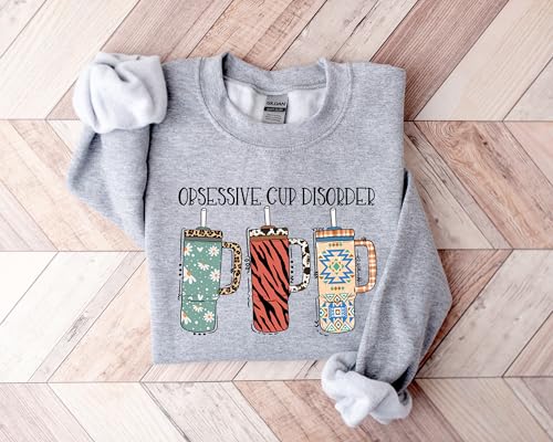 Obsessive Cup Disorder Sweatshirt, Retro Cup Sweatshirt, Trendy Coffee Cup Pattern Gift, Valentines Sweater, Cute Valentine Gift For Her, Love Sweatshirt, Cute Tumbler Love Sweater3