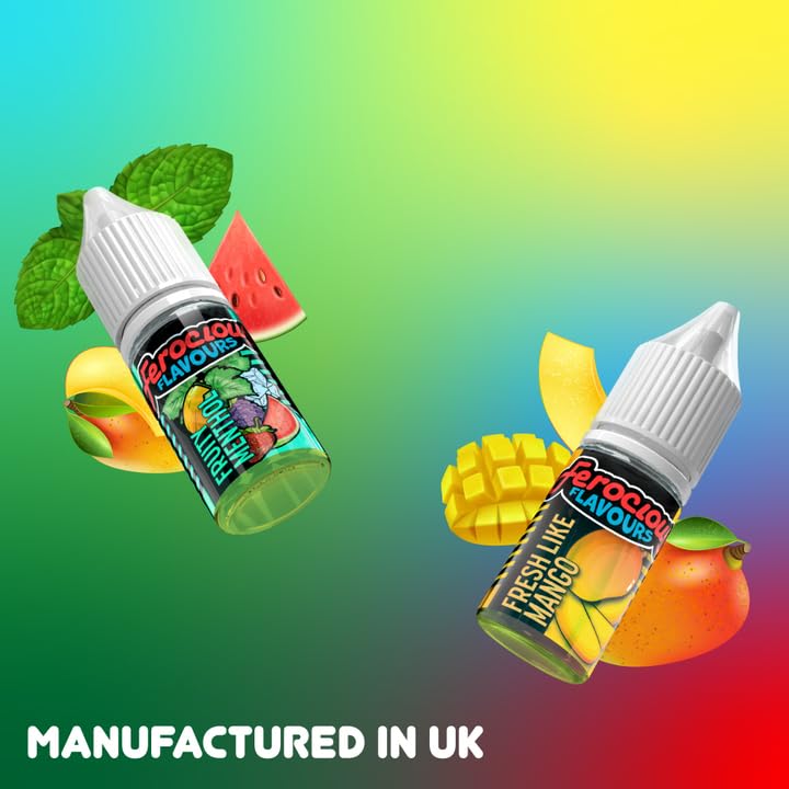tobacco flavoured vape Ferocious No Nicotine 10 x 10ml Vape Juice E Liquid Variety Pack 70VG/30PG-  Berrylicious, Pineapple Raspberry Breeze, Blue Razz Cherry, Fruity Menthol,  Strawberry Watermelon Kiwi (and more): Amazon.co.uk: Electronics & Photo