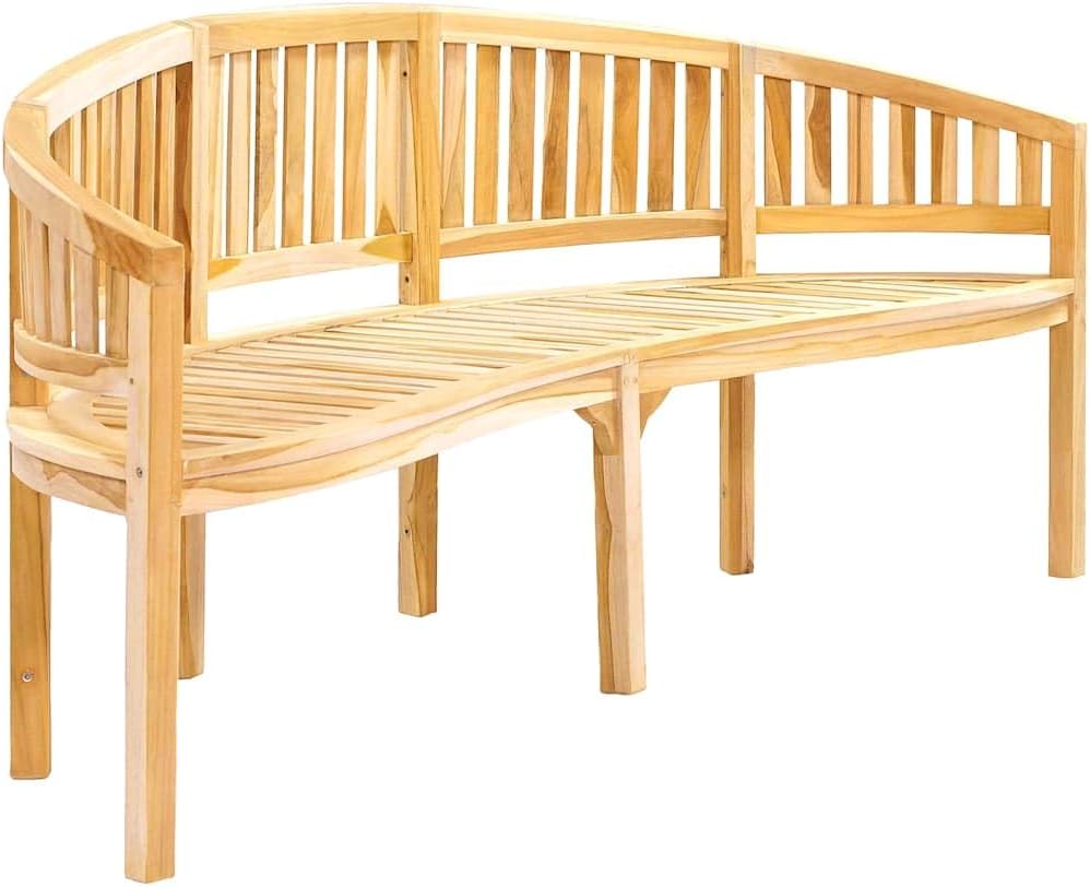 Garden Bench Natural Teak Solid Teak Wood Large Durable,Solid Teak Garden Bench with Elegant Banana Shape, Durable Outdoor/Indoor Seating for Comfortable Relaxation Patio Furniture