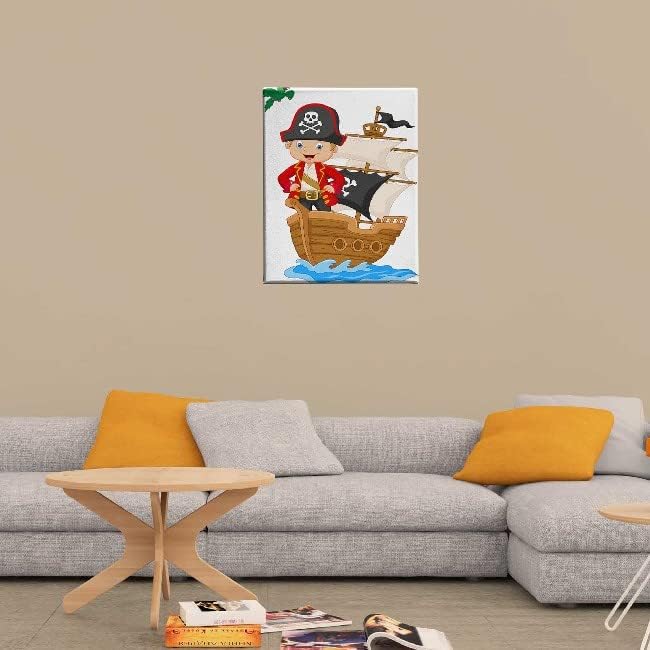 Pirate Picture – Children – for Living Room, Bedroom – Multi-Coloured Polyester, Wood, 45 x 3 x 70 cm