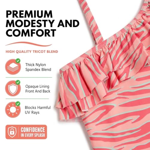 Image of Kanu Surf Girls Morgan Floral Ruffle 1-Shoulder 1-piece Swimsuit