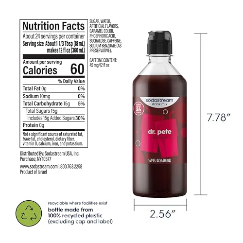 Image of Sodastream Sparkling Drink, Dr Pete New Pour Bottle, 14.9 FL Oz (Pack of 4)