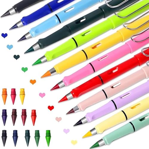 ELYIQI 12 Stück Zauberbleistifte Zauber Bleistift Set Ewiger Bleistift für Kreatives Zeichnen und Schreiben Praktisches Geschenk für Künstler Tintenlose Bleistifte mit Wechselspitzen