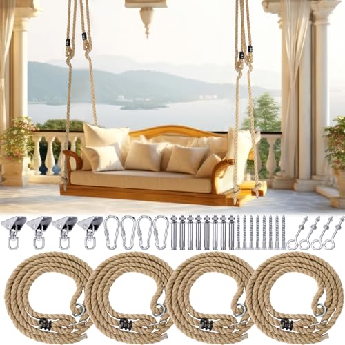 4 Pack Porch Swing Rope Kit Hemp Rope Swing Bed Straps Holds 800 Lbs Adjustable Hemp Heavy Duty for Porch Garden Playground