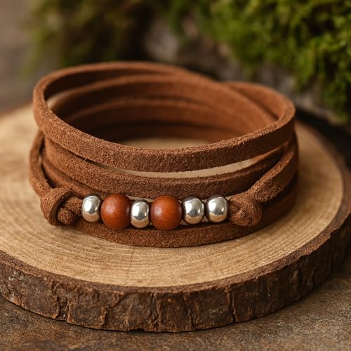 esnado Wildlederband 5 mm in Naturbraun | 1 Meter – echtes Leder, 1,5 mm dick, weich & vegetabil gegerbt – Schmuckband für Armbänder, Basteln & DIY Projekte