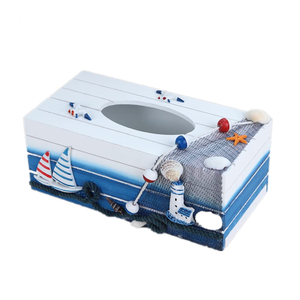 tissue box holder, Nautical Wooden Tissue Box Rectangular Storage Home Decoration