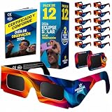 12 Gafas Eclipse Solar Homologadas ISO 12312-2 - Paquete de 12 Con 2 Lentes Fotográficos Para Smartphone Aprobados según la norma ISO, con certificación CE: Gafas para ver eclipses solar 2026