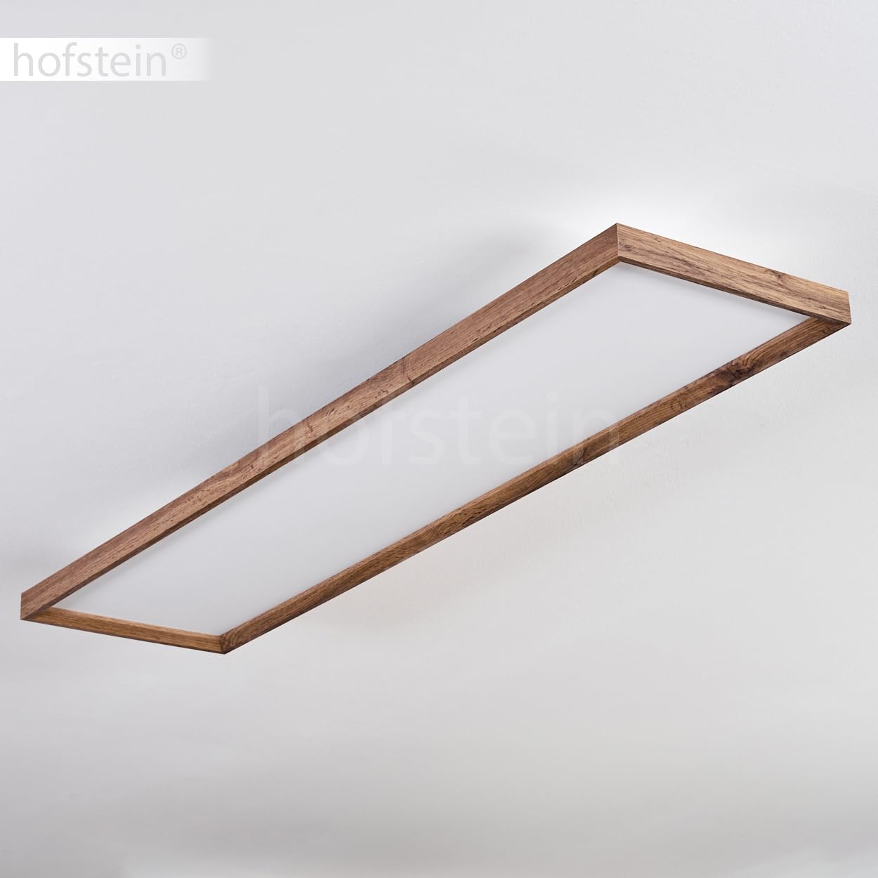 Plafón LED Longvic, plafón regulable de metal/MDF/plástico en negro/madera/blanco, 36 vatios, 350-4300 lúmenes, 2700-6500 Kelvin, 120 cm, regulable/cambio de color de la luz con mando a distancia