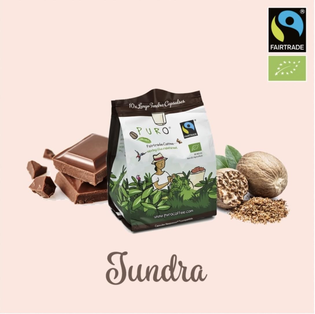 PURO Organic Coffee Pods for Nespresso Original | Tundra Lungo | Intensity 6 | 120 BPA-Free Compostable Capsules (12-Pack) | Fairtrade Certified