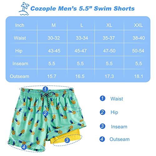 Cozople Men's Compression Liner Swim Shorts Summer Lightweight Swim Trunks Funny Pineapple Style Swimwear Boxer Brief Lined Surfing Shorts Inside Pockets L #TOP3