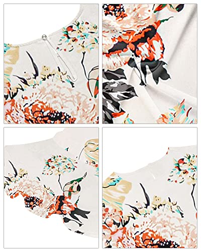 Luvamia Women's Casual 3/4 Tiered Bell Sleeve Crewneck Loose Tops Blouses Shirt Women's Boho Tops Floral Pirnt Brilliant White Size Medium Size 8 Size 10 #TOP2
