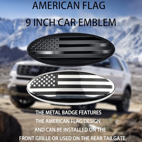 Image of 9 Inch Ford American Flag Emblem,Front Grill Rear Tailgate Oval Emblem Fit for Ford 04-14 F150 /11-14 Edge /11-16 Explorer /06-11 Ranger /07-14 Expedition.