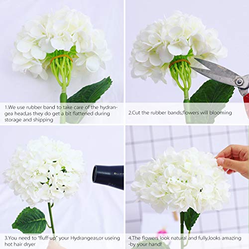 Party Joy 5Pcs 15.4In Artificial Hydrangea Silk Flowers Bouquet Faux Hydrangea Stems For Wedding Centerpieces Home Decor (White, 5) #TOP3
